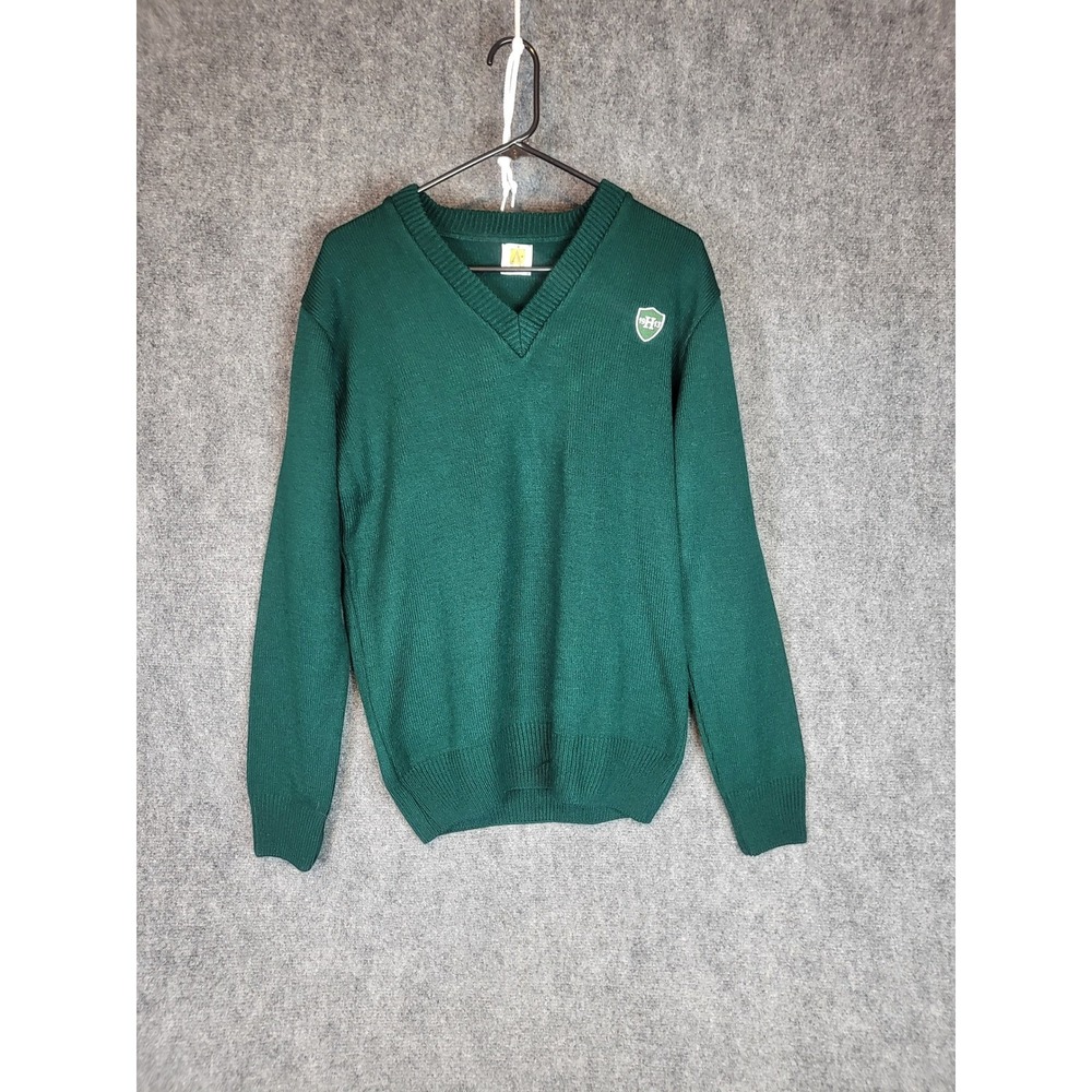 Mens A+ SAI Green V Neck Sweater H 1913 Logo Knit Pullover Men Sz Medium Preppy